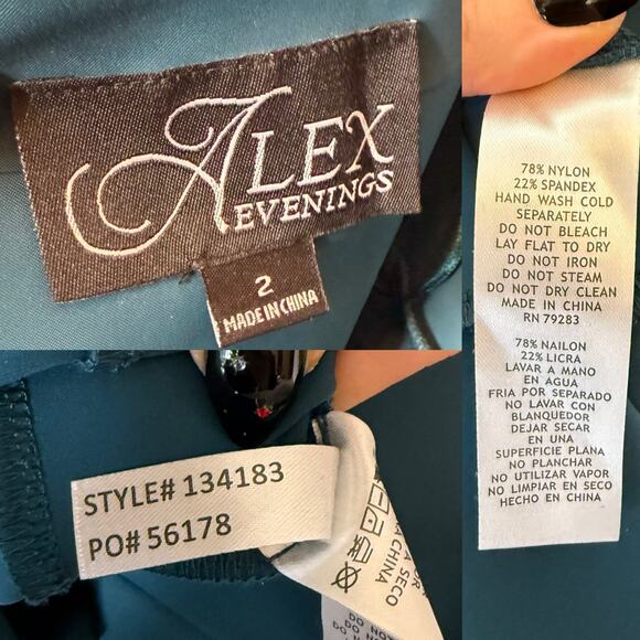 Alex Evenings Scuba Compression 3/4 Sleeve Ruffle Sheath Dress Teal size 2 - Picture 7 of 7